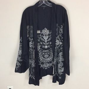 David Dart Black Linen Embroidered Open Front Jacket Size 3X